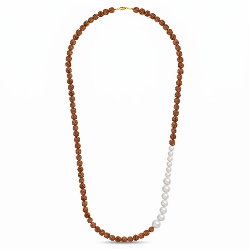 Colar Esculturas com Rudraksha e Pérolas Cultivadas e Fecho Ouro 18K