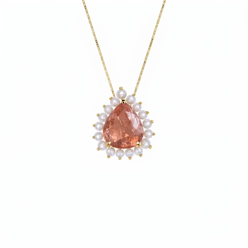 Colar de Topázio Imperial Gota e Pérolas