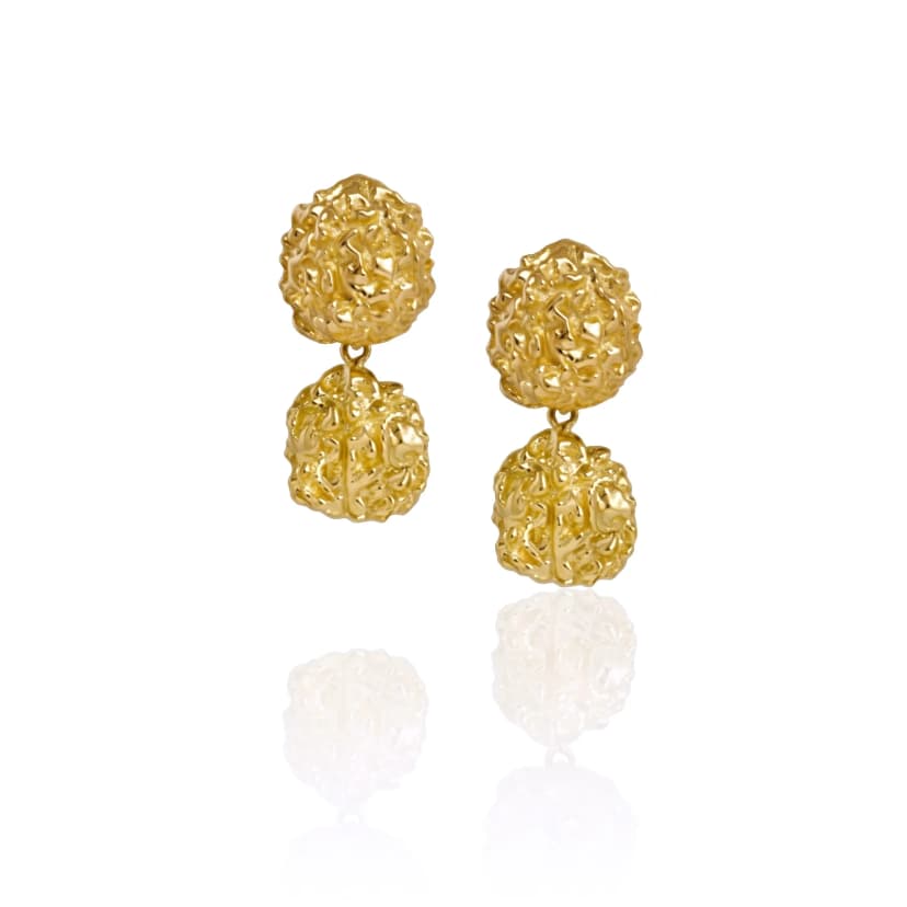 Brinco Rudraksha em Ouro Amarelo de Sementes em Ouro 18K