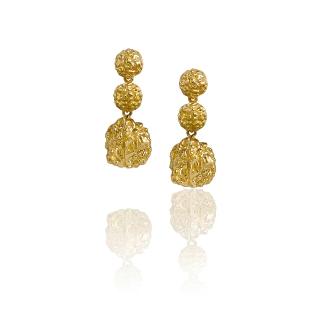 Brinco Sementes Rudraksha em Ouro Amarelo em Ouro 18K