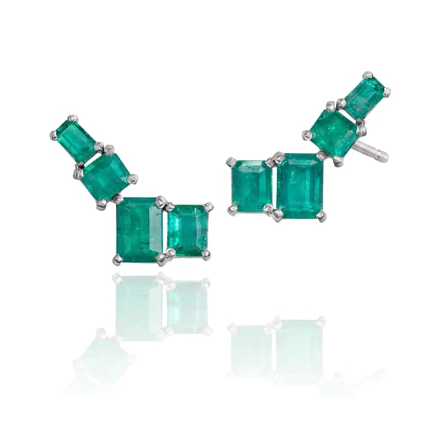 Ear Cuff Unlimited Symphony de Esmeraldas Quadradas e Ouro Branco
