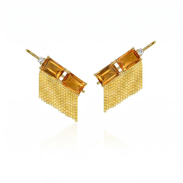 Ear Cuff Vitraux com Franjas Citrino e Diamantes Ouro Amarelo