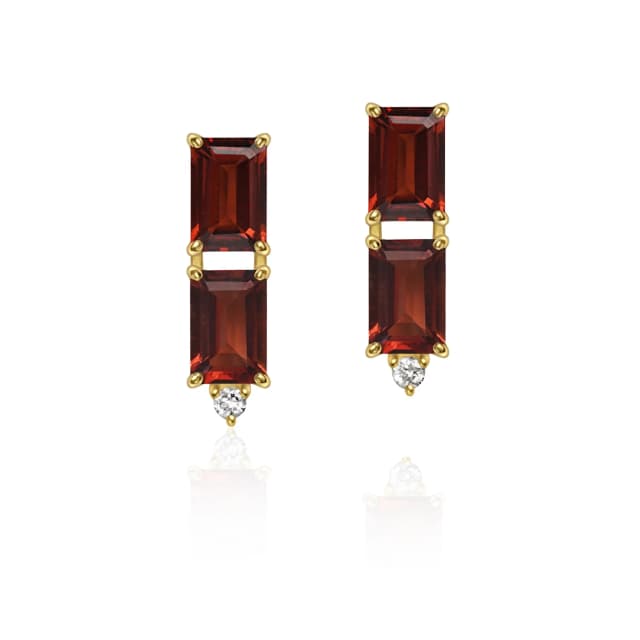 Brinco Vitraux com Granada e Diamante Ouro Amarelo