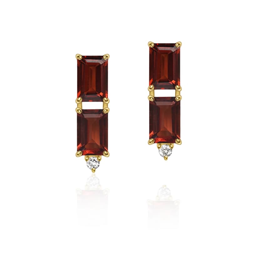 Brinco Vitraux com Granada e Diamante Ouro Amarelo