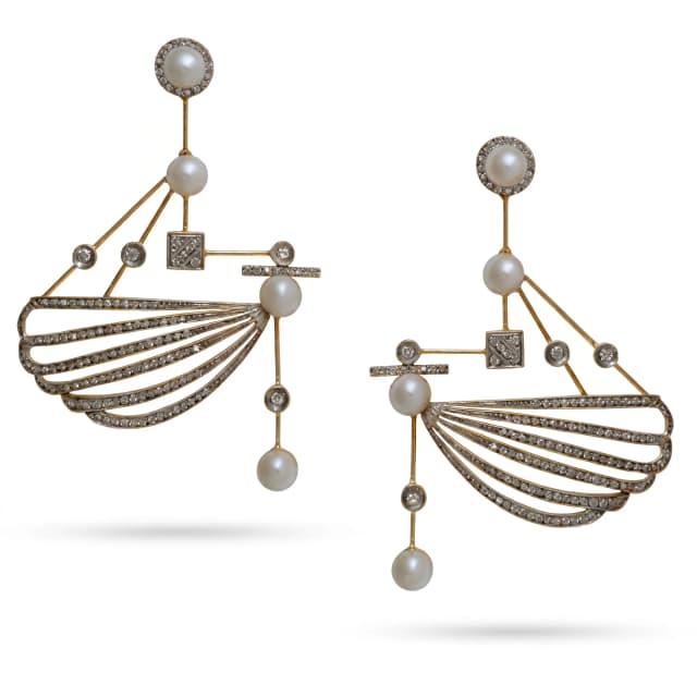 Brinco Balanço Maria com Pérolas e Diamantes