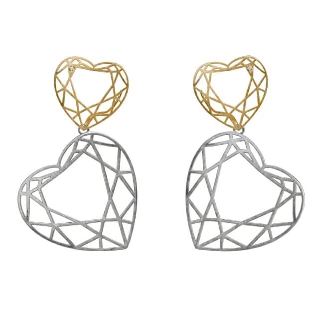 Brinco Heart Ouro Amarelo e Branco