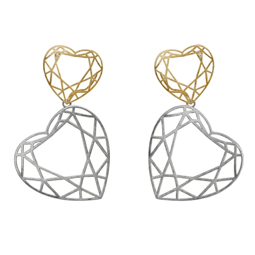 Brinco Heart Ouro Amarelo e Branco