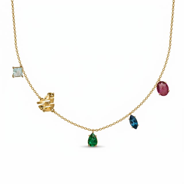 Colar Colors Esmeralda, Topázio Sky, Topázio London, Turmalina e Favo de Mel em Ouro Amarelo