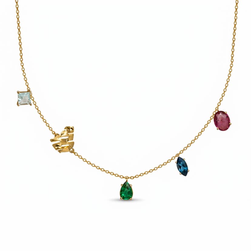 Colar Colors Esmeralda, Topázio Sky, Topázio London, Turmalina e Favo de Mel em Ouro Amarelo