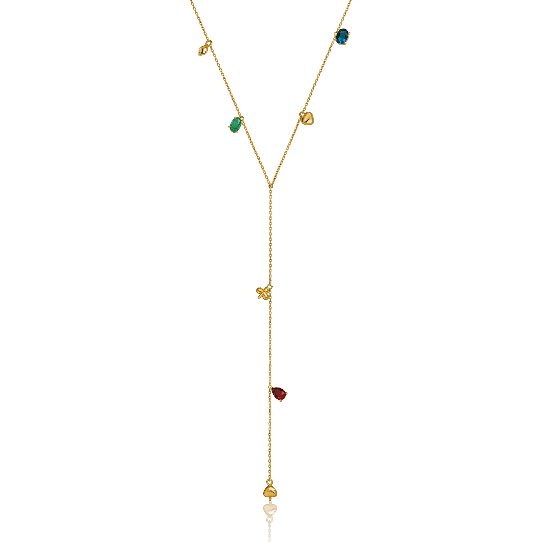 Gravatinha Colors Esmeralda, Topázio London e Pingentes Variados em Ouro Amarelo