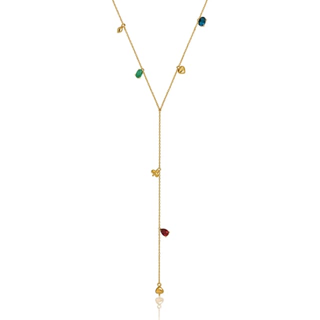 GRAVATINHA COLORS ESMERALDA, TOPÁZIO LONDON E  PINGENTES VARIADOS EM OURO AMARELO