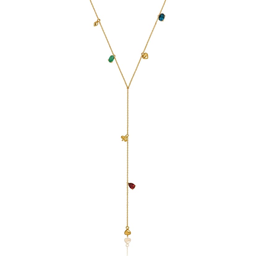 Gravatinha Colors Esmeralda, Topázio London e Pingentes Variados em Ouro Amarelo