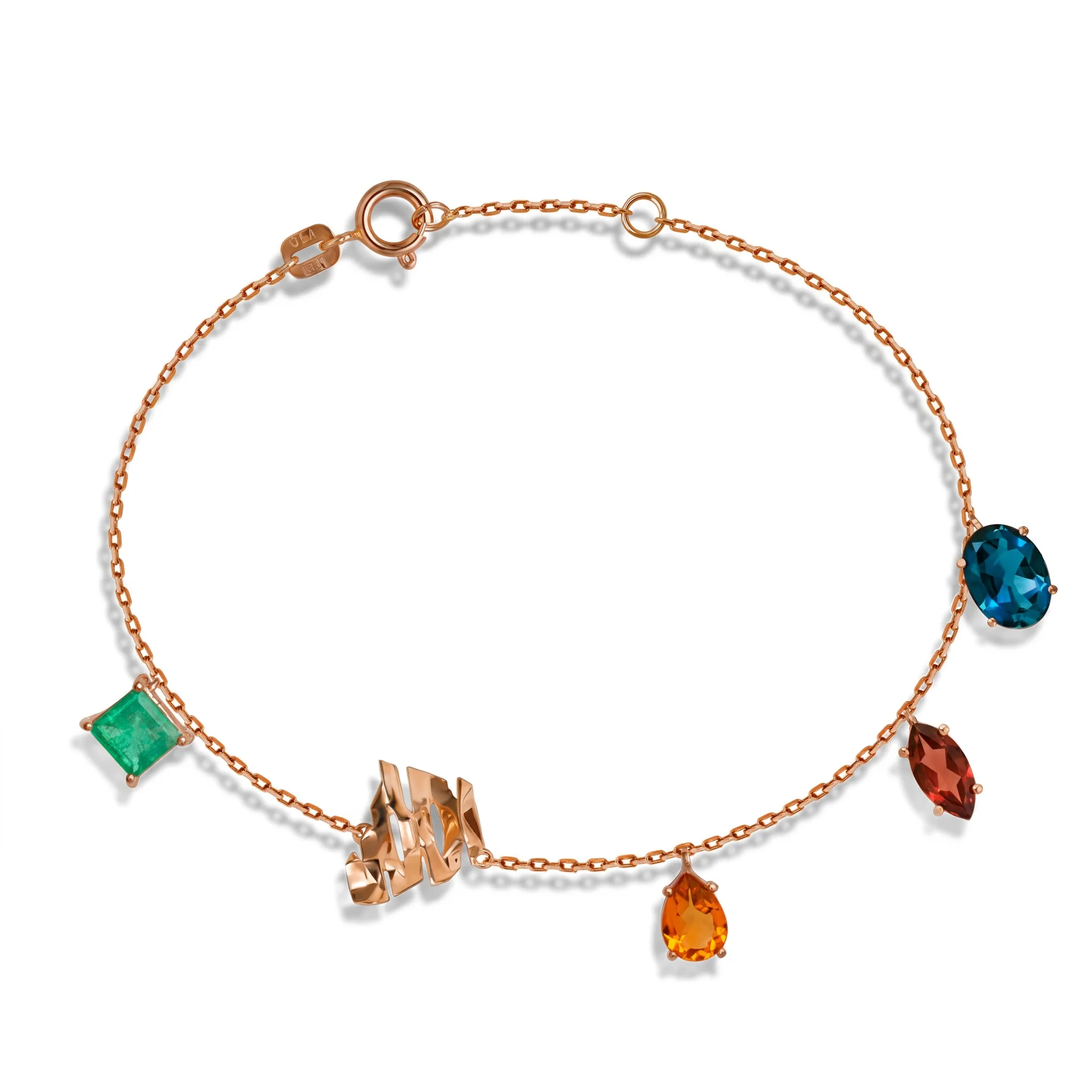 Pulseira Colors Esmeralda, Topázio London, Granada, Citrino e Favo de Mel em Ouro Rosa