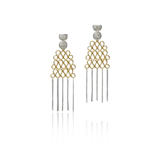 Brinco Rain em Ouro Branco e Amarelo 18K, com Diamantes