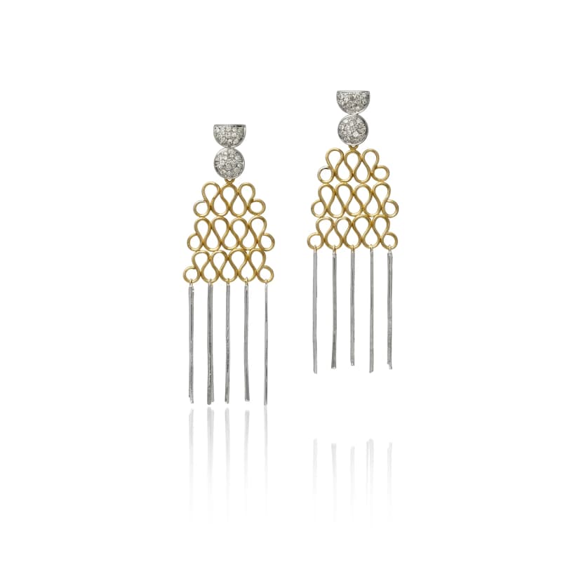 Brinco Rain em Ouro Branco e Amarelo 18K, com Diamantes
