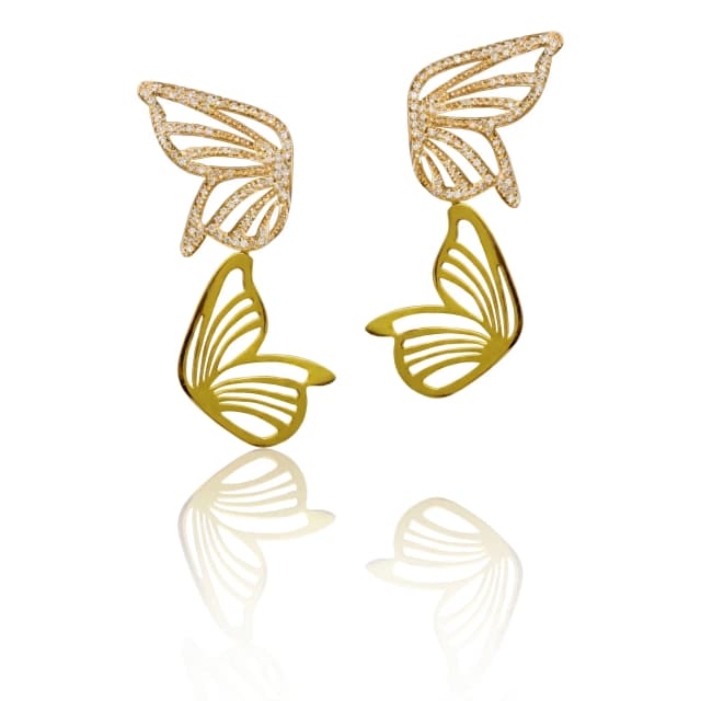 Brinco Flapping em Ouro 18K, Rosa e Amarelo com Diamantes