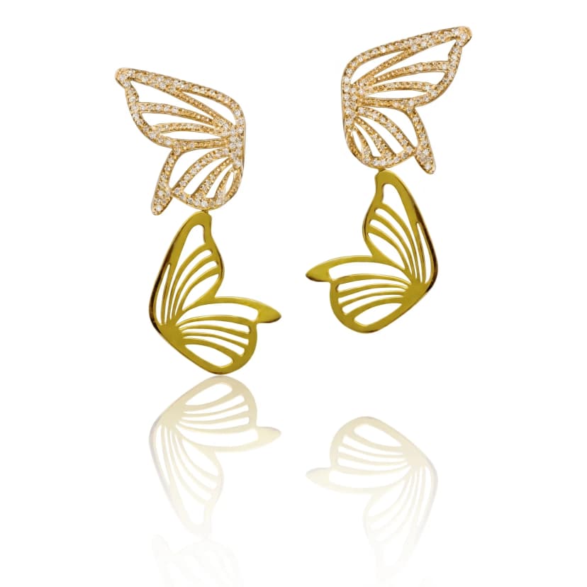 Brinco Flapping em Ouro 18K, Rosa e Amarelo com Diamantes