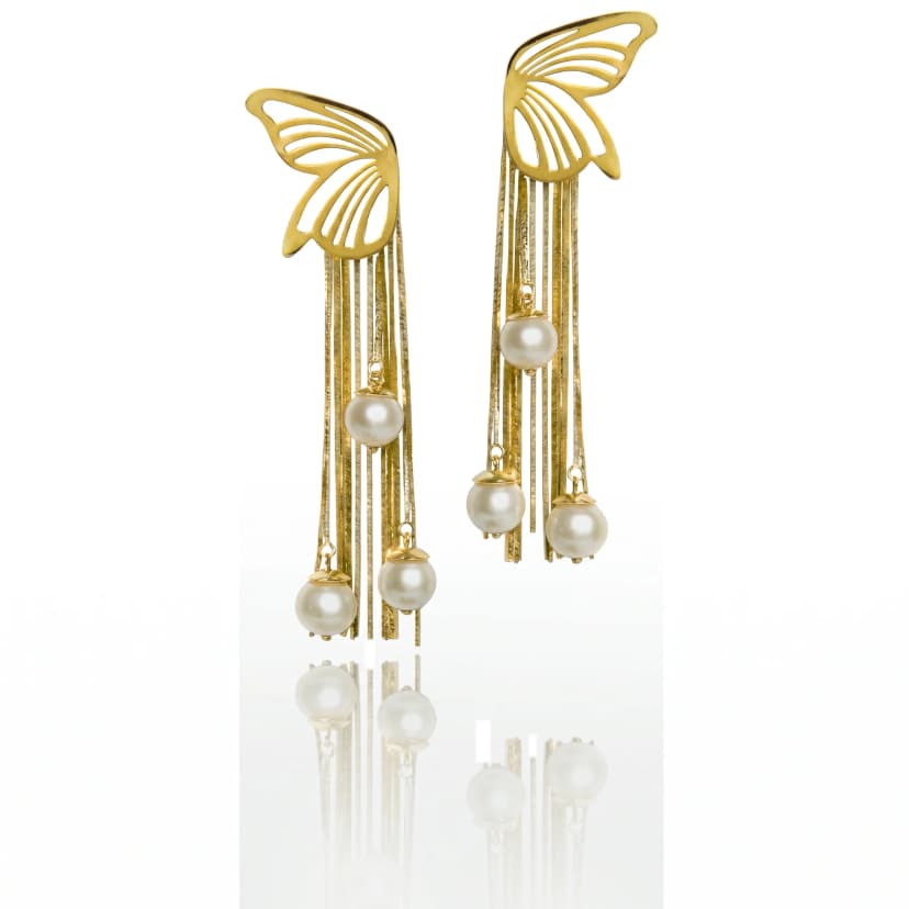 Brinco Angel's Wings em Ouro Amarelo 18K, com Pérolas e Diamantes