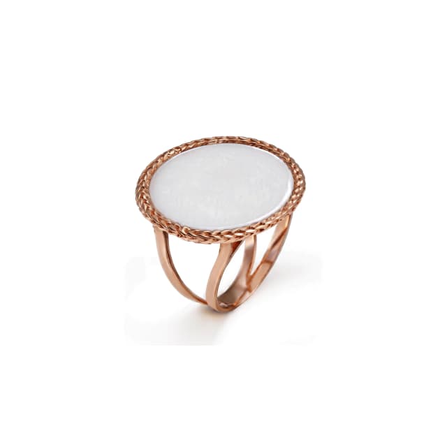 Anel Rope, em Ouro Rosa 18K, com Ágata Branca
