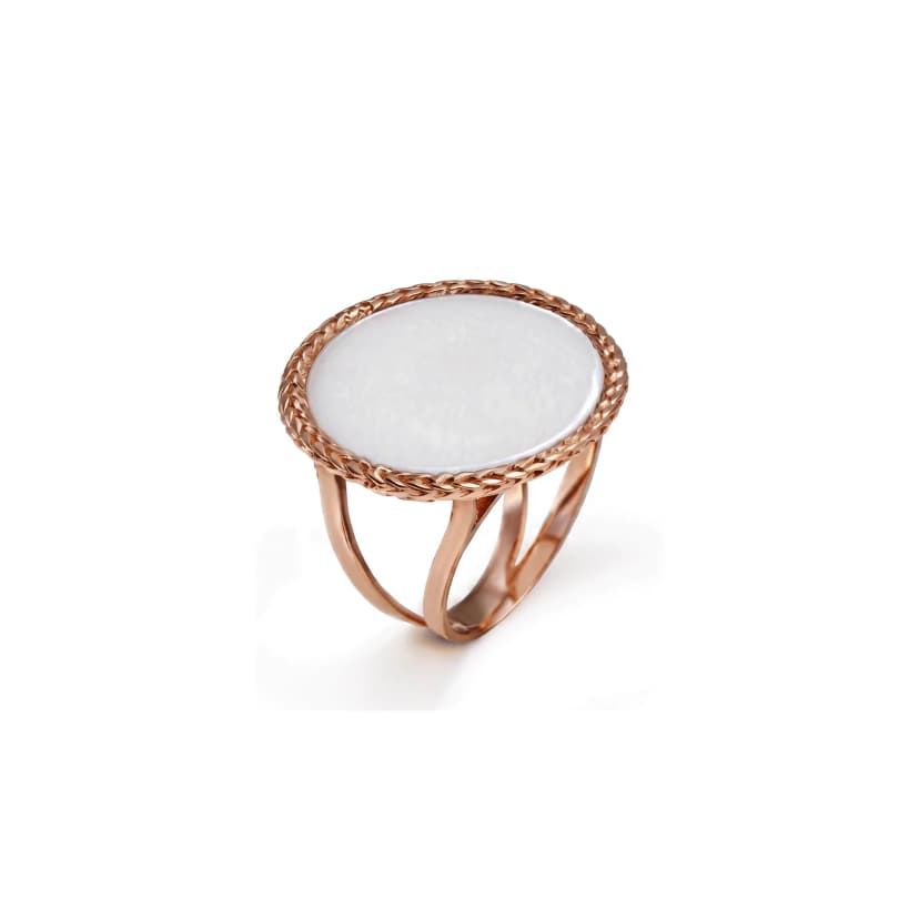 Anel Rope, em Ouro Rosa 18K, com Ágata Branca
