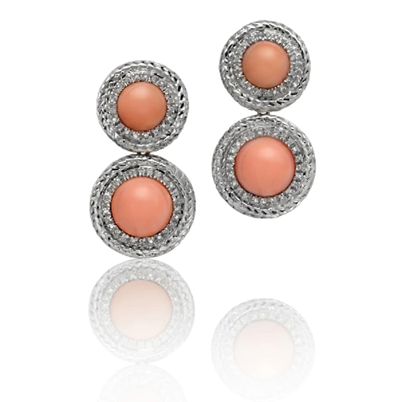 Brinco Ropes, em Ouro Branco 18K, com Coral e Diamantes