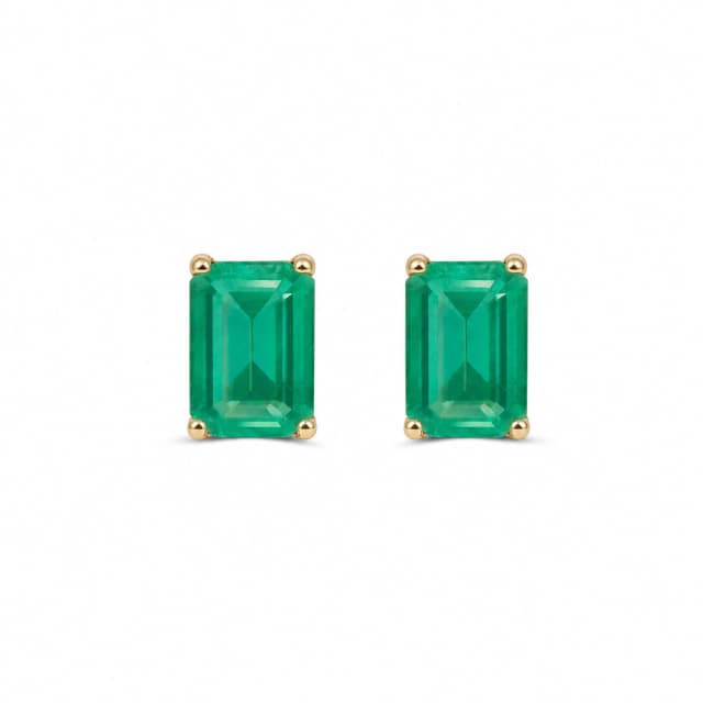 Brinco Retangular de Esmeralda (Aproximadamente 7X5) com Gancho de Aplique Ouro Amarelo 18K