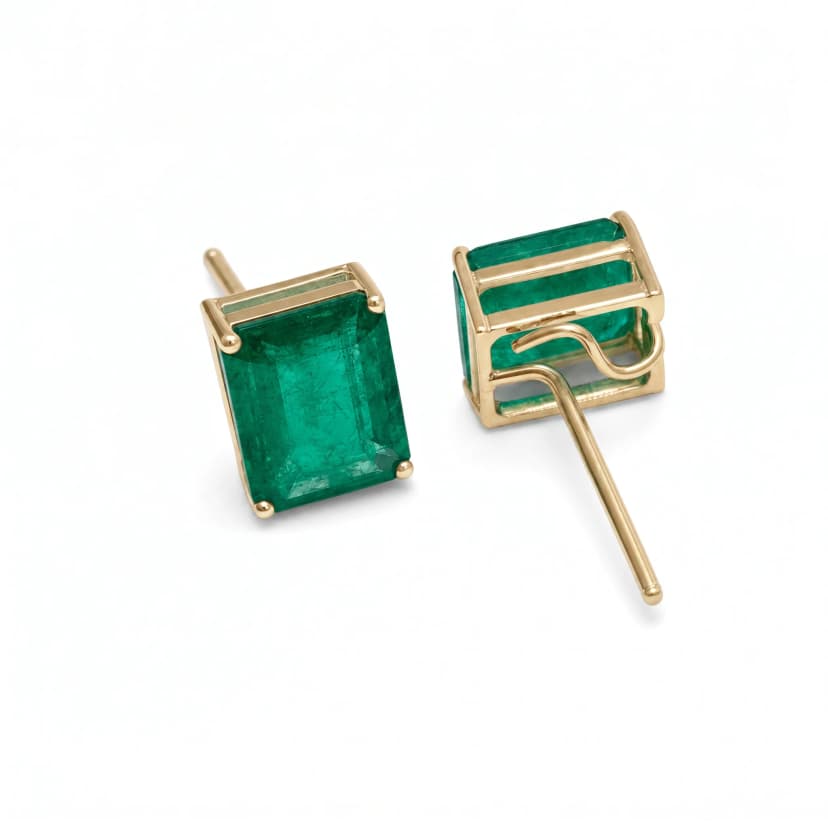 Brinco Retangular de Esmeralda (Aproximadamente 9X7) com Gancho de Aplique Ouro Amarelo 18K