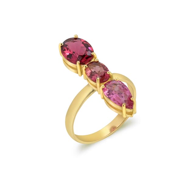 Anel Flamma Oval e Gota com Turmalina Rosa em Ouro Amarelo 18K