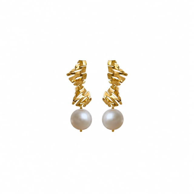 Brinco Honeycomb 2 Favinhos com Pérola em Ouro Amarelo