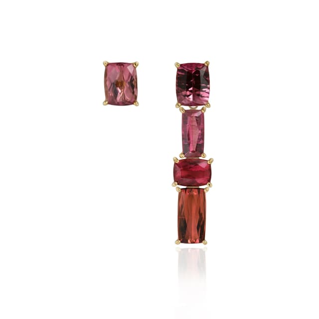 Brinco Retangular Assimétrico com Turmalina Rosa em Ouro Amarelo 18K (2)