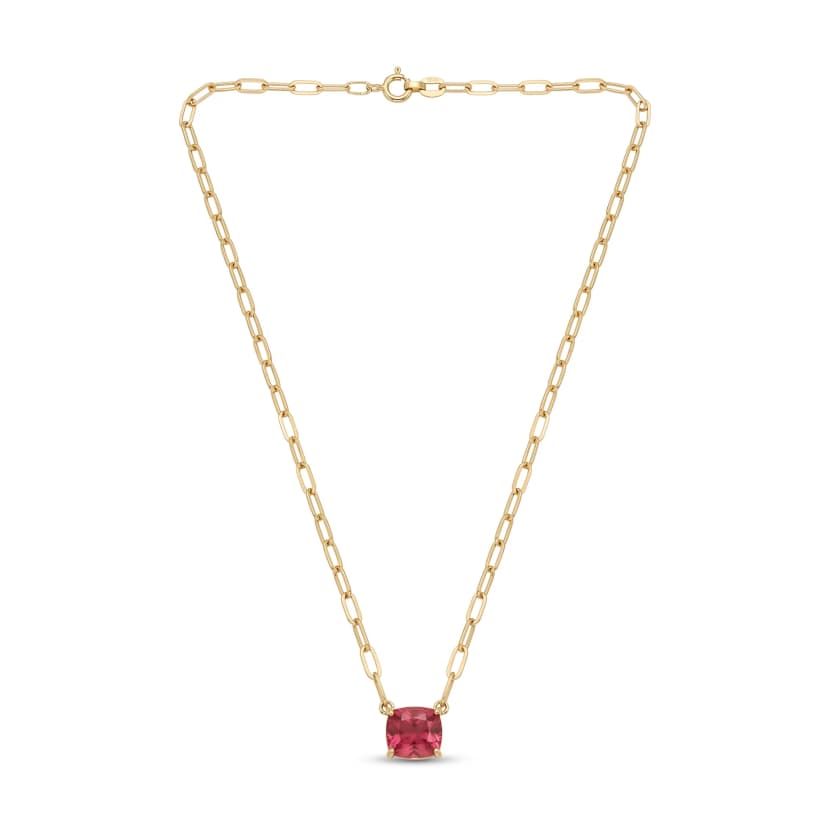 Choker de Turmalina Rosa Cushion em Ouro Amarelo 18K