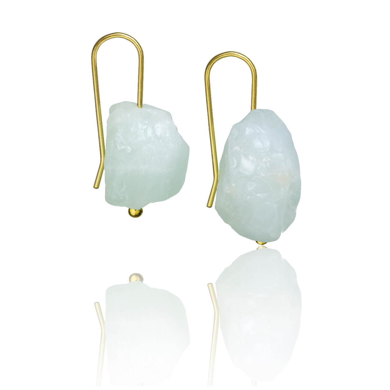 Brinco Anzol Aqua de Agua Marinha em Ouro 18K