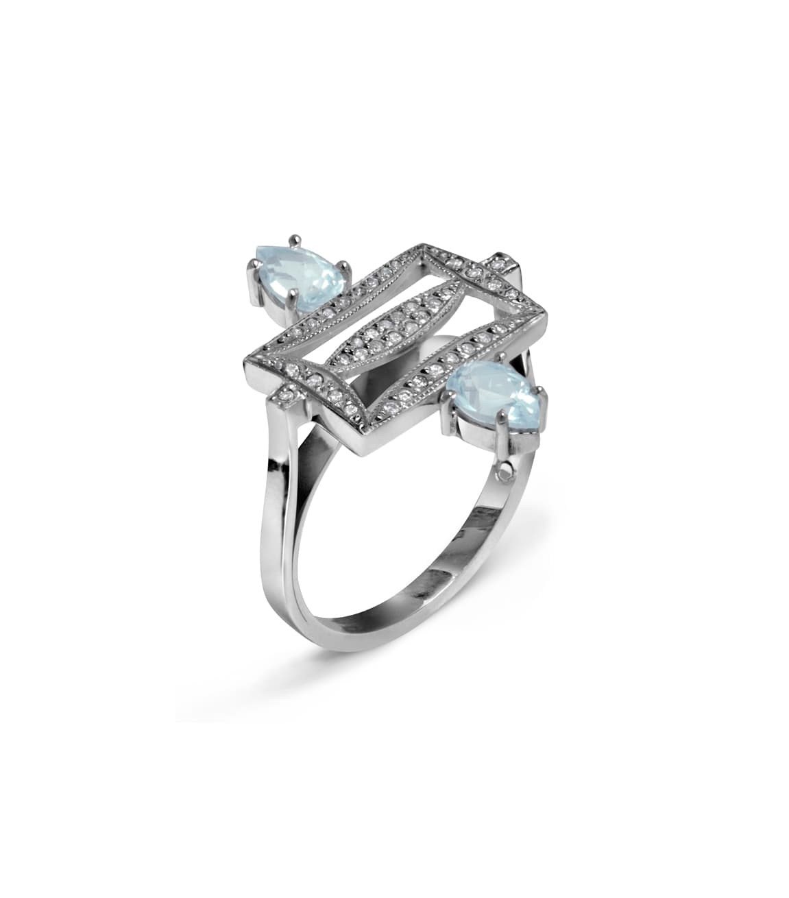 Anel Key em Ouro Branco 18K com Topázios e Diamantes