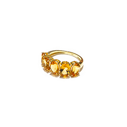 Meia Aliança Rainbow Ouro Amarelo - Citrino Oval
