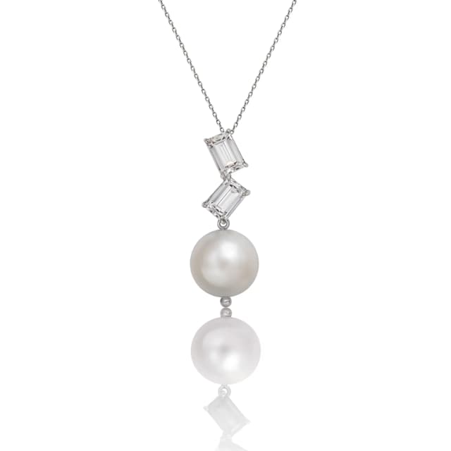 Pingente Affetto de Cristal e Pérola em Ouro Branco 18K