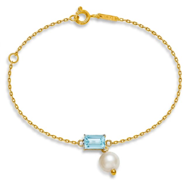 Pulseira Bambina de Topázio Sky e Pérola em Ouro Amarelo 18K