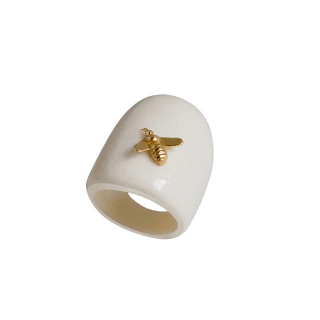 Anel Bee de Osso e Abelhinha em Ouro 18K