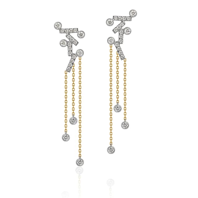 Brinco Tempo - Diamantes Franjas Ouro Amarelo e Branco