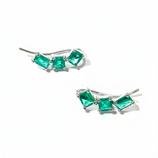 Ear Cuff Esmeraldas Retangulares e Quadradas