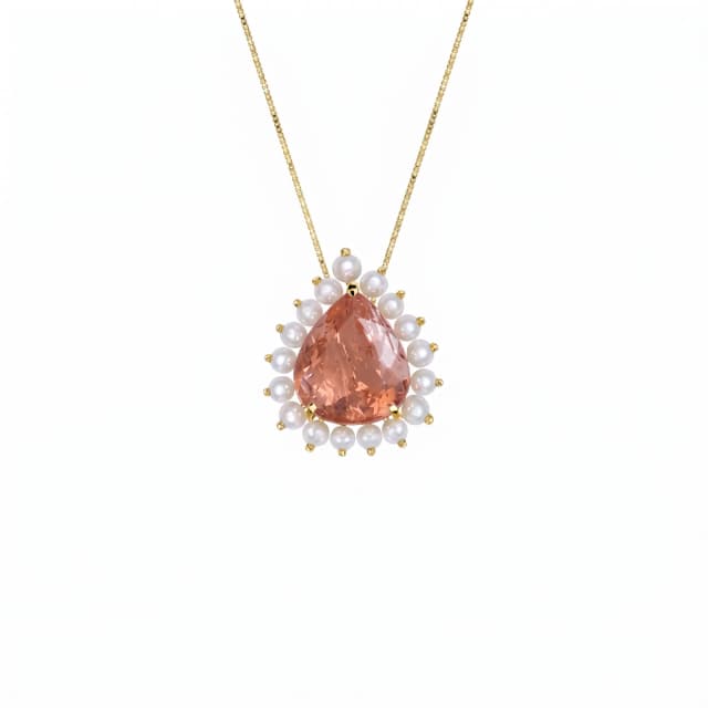 Colar de Topázio Imperial Gota e Pérolas