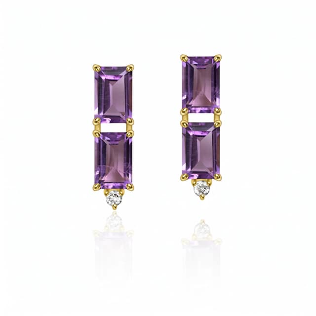 Brinco Vitraux com Ametista Clara e Diamante Ouro Amarelo