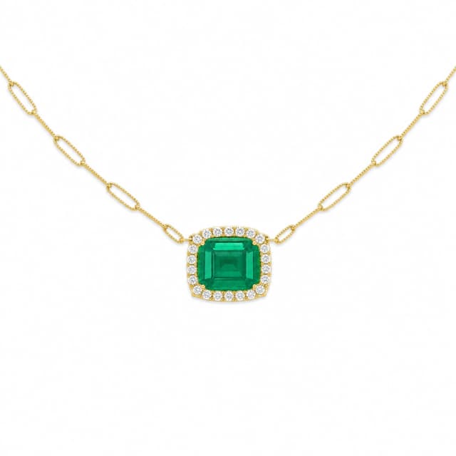 Colar em Ouro Amarelo Corrente Cartier e Esmeralda Retangular e Diamantes - Glow Up