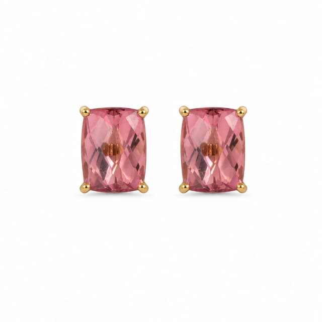Brinco de Turmalina Rosa em Ouro Amarelo 18K - 10X7MM